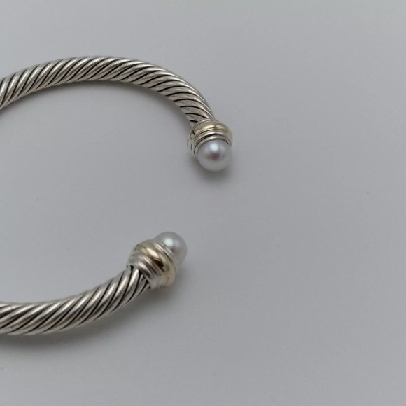 David Yurman Sterling Silver Cable Classic Bracelet with Pearl and 14K Gold, 5mm - Picture 4 of 7